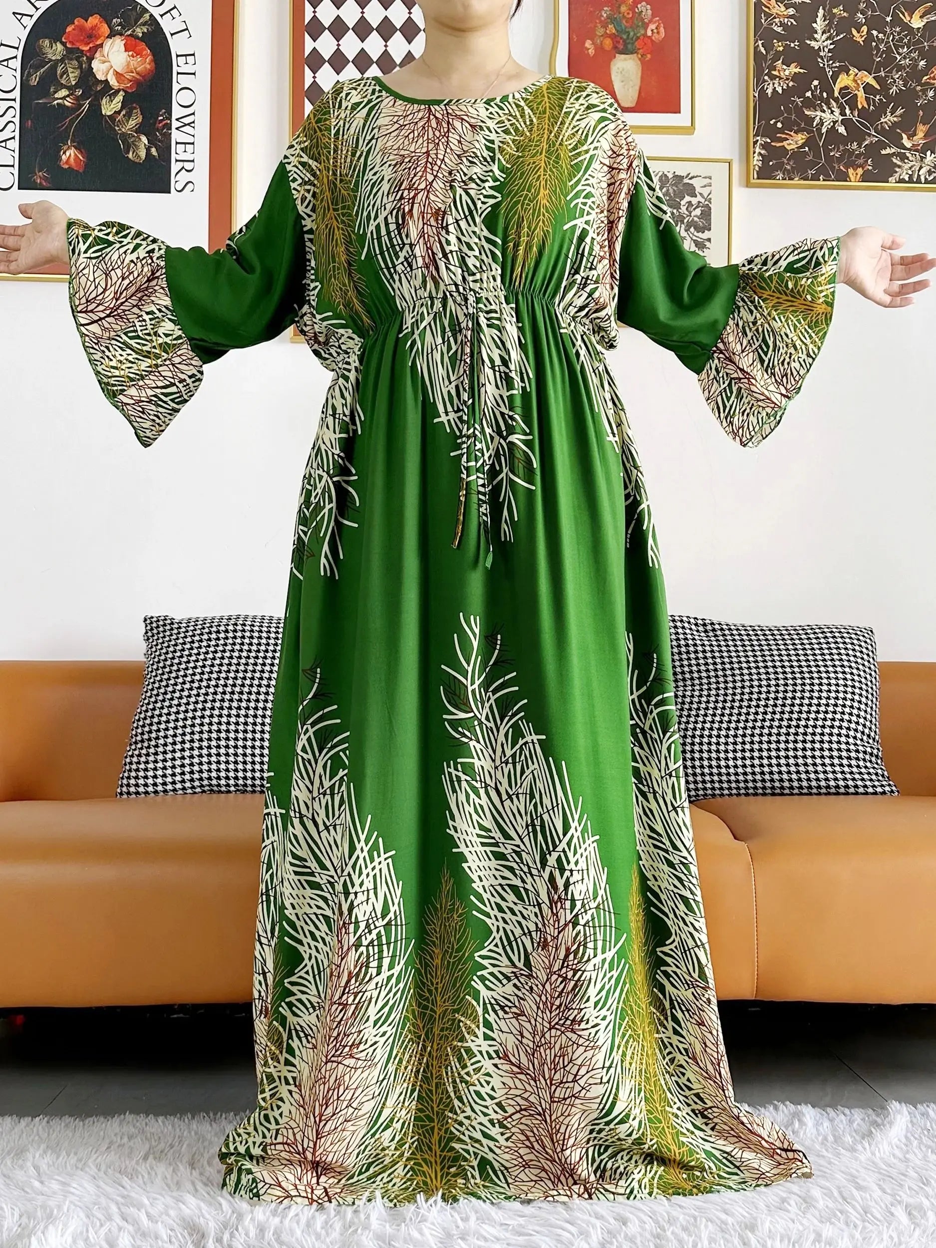 New Style African Dashiki Print Long Sleeve Loose Cotton Elegant Women  Abaya Long Dress Summer Maxi Casual Dresses Vestidos