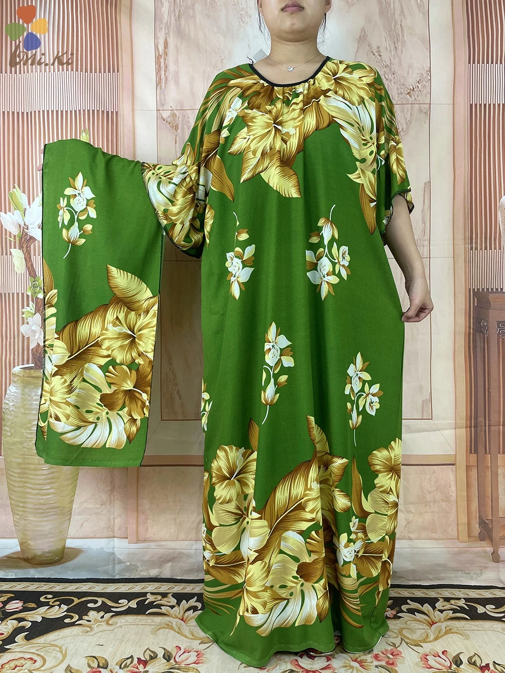 2024 New Short Sleeved African Muslim Dashiki Ababy Printed Cotton Loose Fitting Dress Dubai Maxi Women Summer Casual Dress