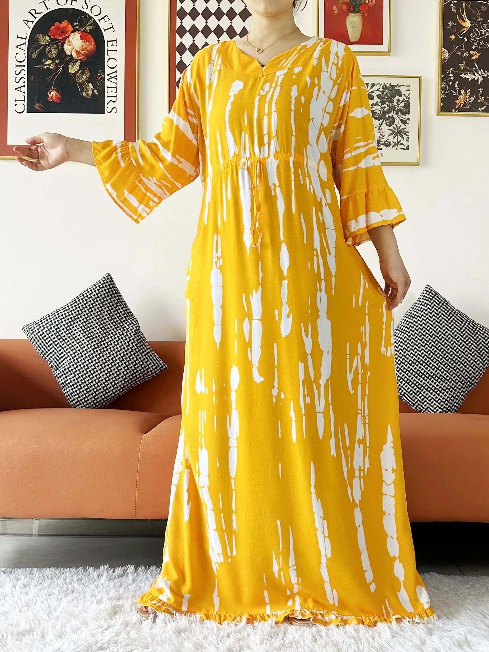 New Style African Dashiki Print Long Sleeve Loose Cotton Elegant Women  Abaya Long Dress Summer Maxi Casual Dresses Vestidos
