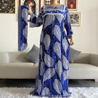 New Style African Dashiki Print Long Sleeve Loose Cotton Elegant Women  Abaya Long Dress Summer Maxi Casual Dresses Vestidos
