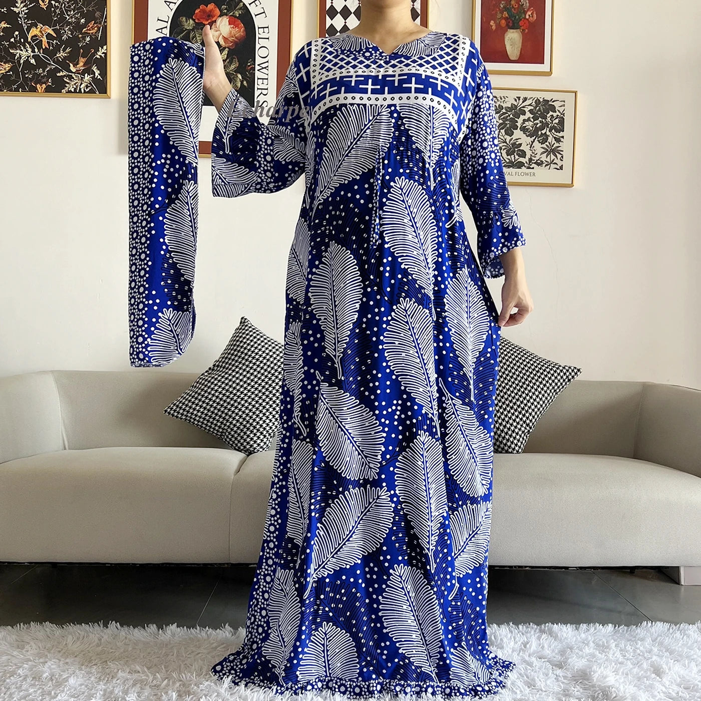 New Style African Dashiki Print Long Sleeve Loose Cotton Elegant Women  Abaya Long Dress Summer Maxi Casual Dresses Vestidos