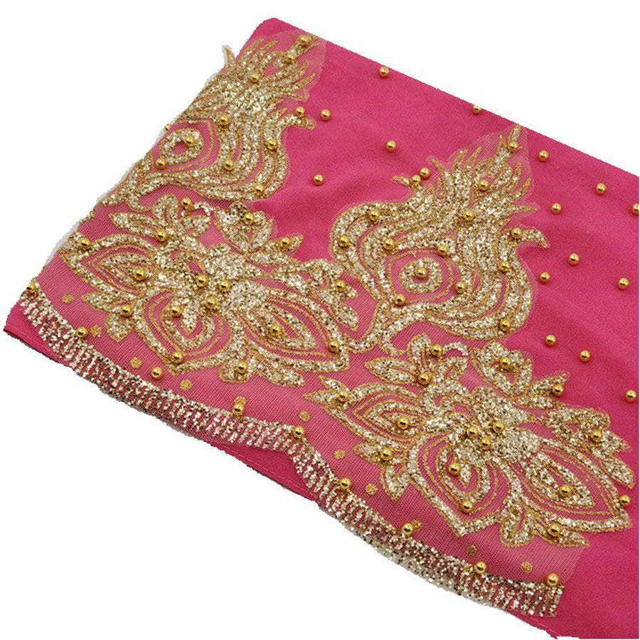 Muslim Chiffon Hijabs Scarf Turban Gold Glitters Beads Hijab for Woman Ramadan Foulard Musulmane Pour Femme Long Headscarf