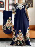 New Style African Summer Short Sleeve Dashiki Dresses Flora Loose Boubou Maxi Islam Women Casual Dress African Abaya Clothes