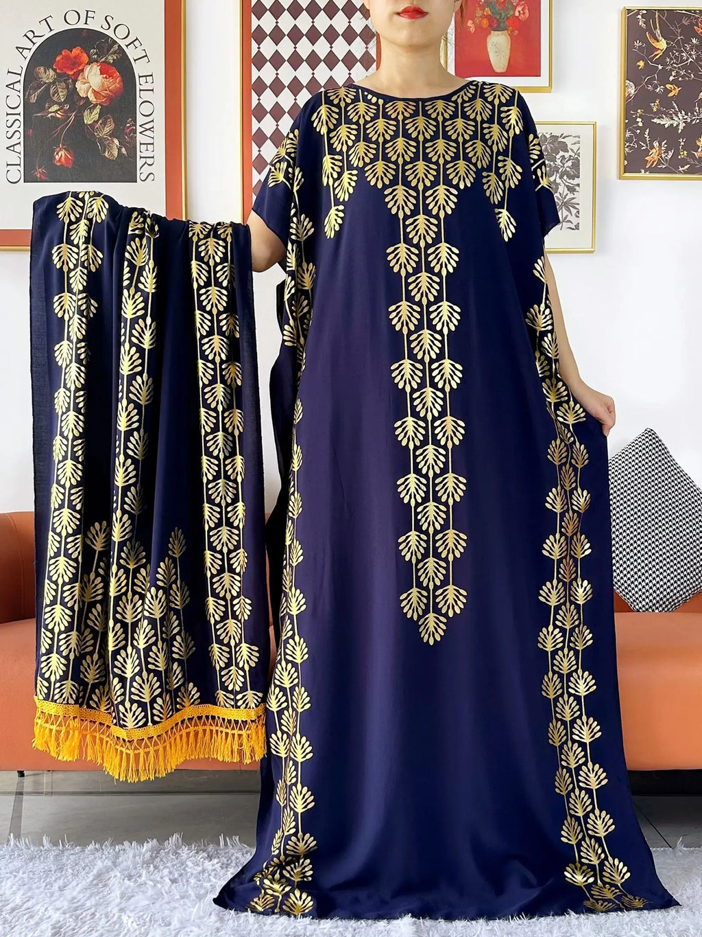 2024 Party Abaya Dress With Big Scarf Dubai Turkey Kaftan Muslim Loose  Abaya Women African Casual Maxi  Gold Stamping  Robe