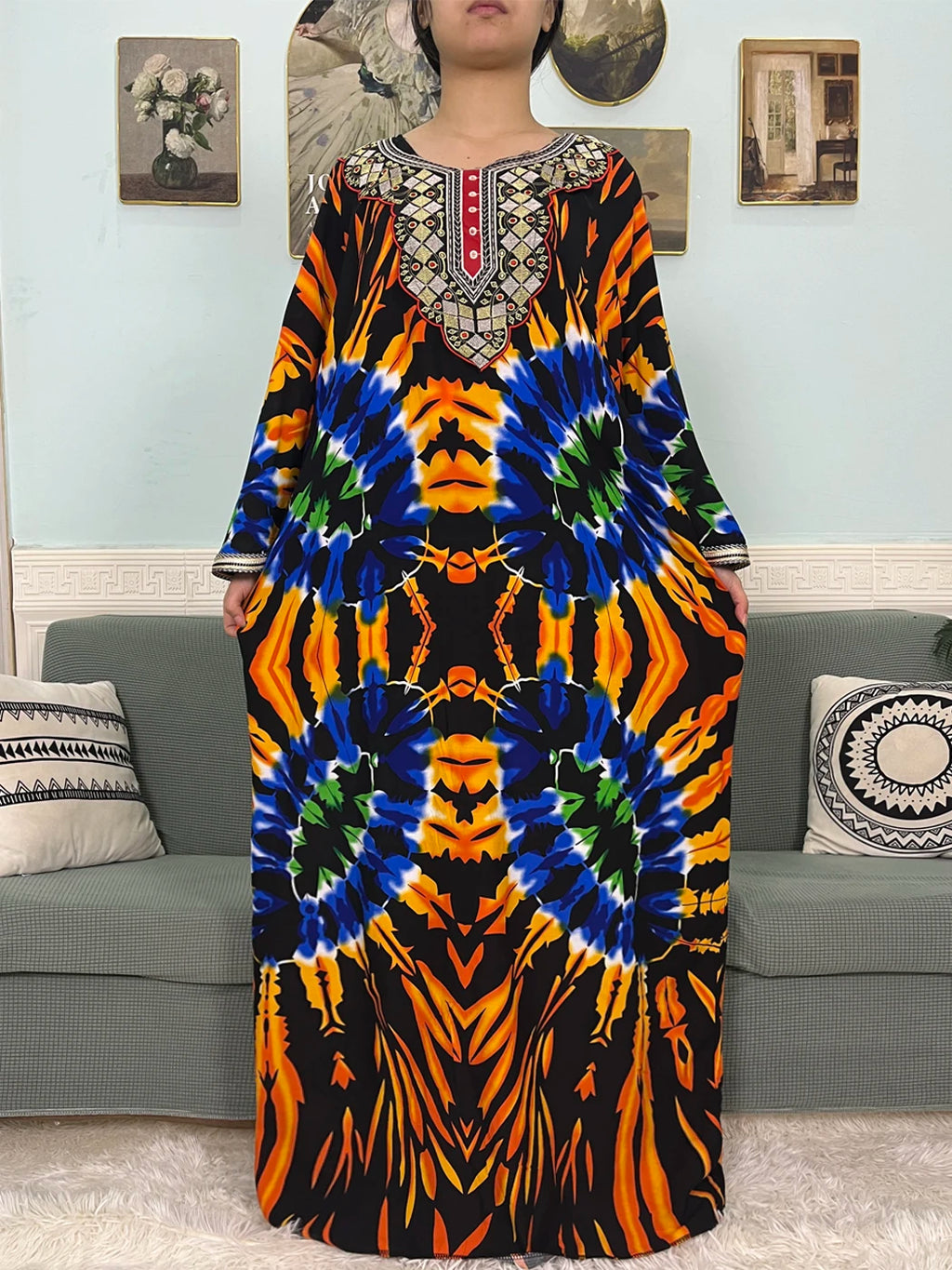 Mslim Abayas For Women Cotton Embroidery Printed Long Sleeves Loose Femme Robe African Boubou Dresses With 150x165cm Shawl Scarf