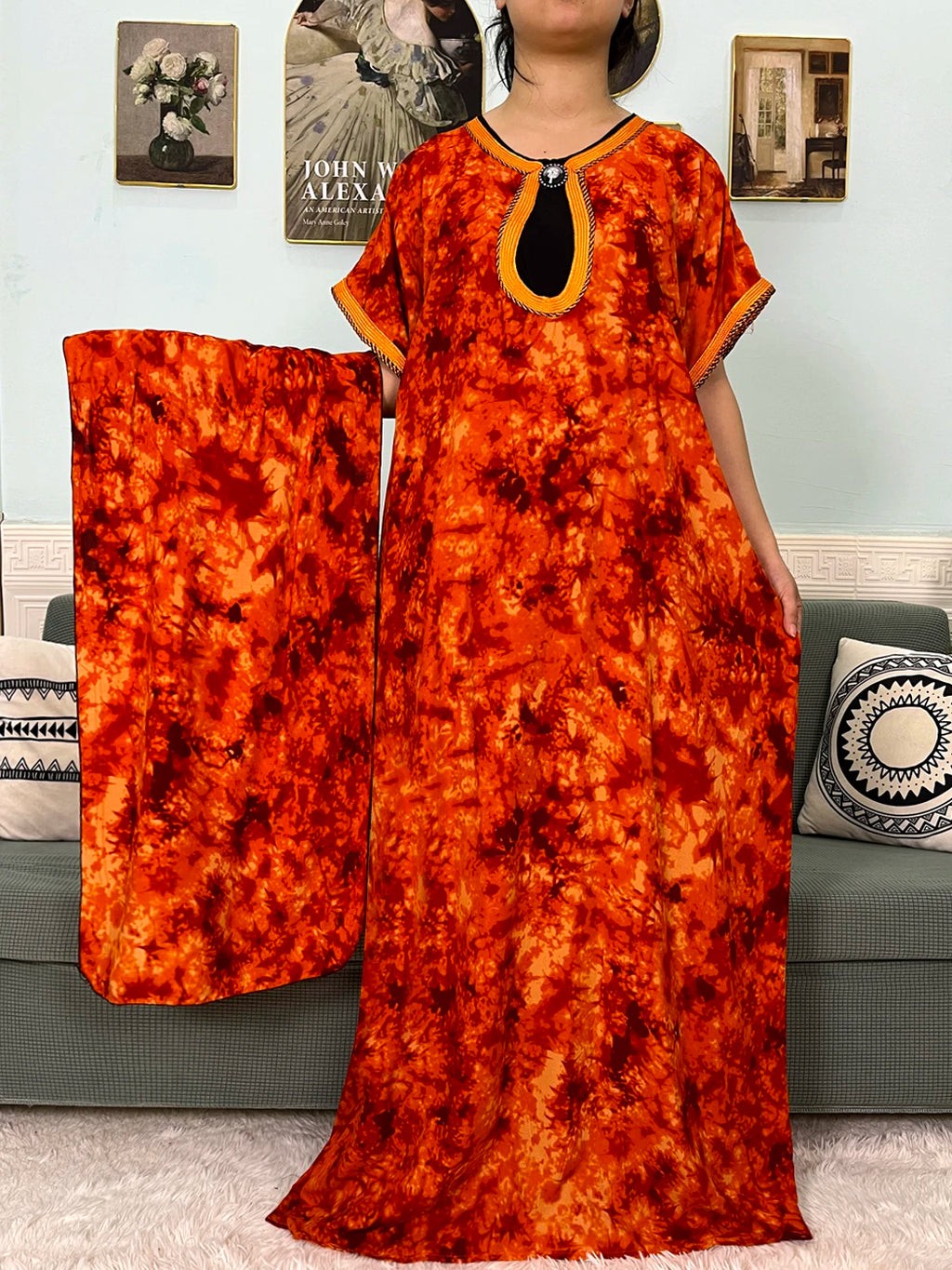 2024 Muslim Cotton Abayas For Women Appliques Printed Caftan Marocaine Femme Robe Boubou African Islam Dresses With Headscarf