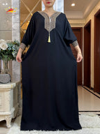 2025New Muslim Women Long Sleeve Autumn  Dress Cotton With Big Scarf Boubou Maxi Islam Women Dress African Abaya