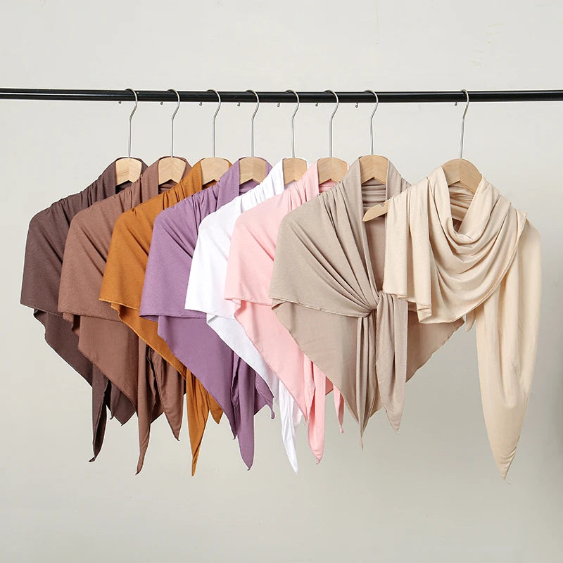 Solid Color Cotton Triangle Scarf Muslim Hijab Shawls Woman Soft Wraps Lady Fashion Causal Turban Islamic Jersey Headband
