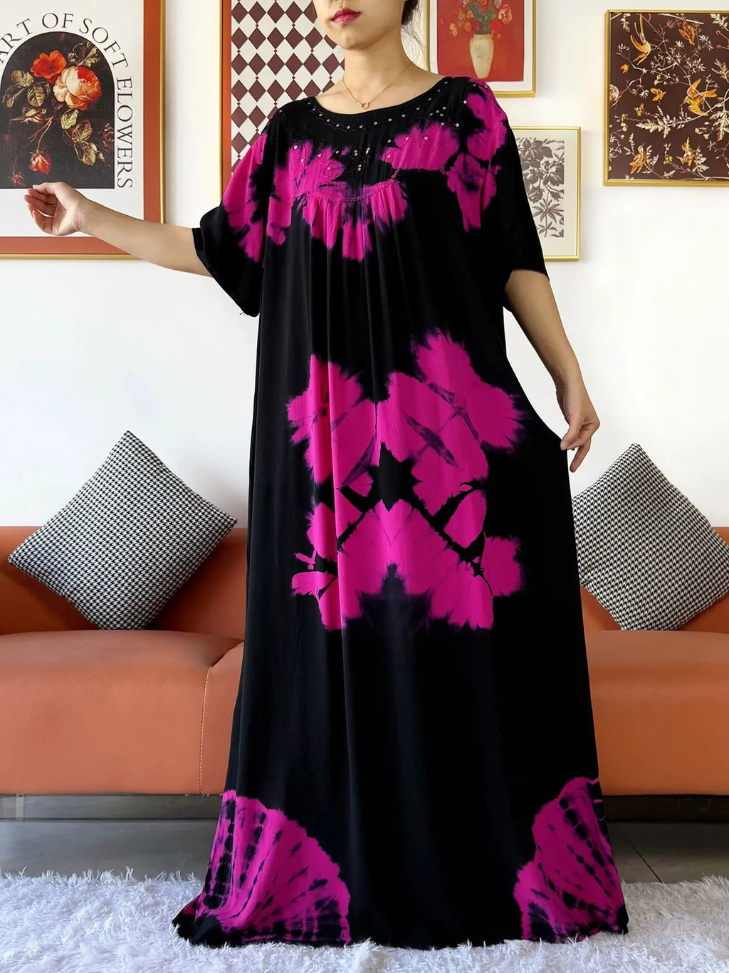 Latest Party Dress Tie-dry Printed Cotton Women Boho Maxi Dress Casual Holiday Fashion Party Dresses Indie Folk African Vestidos