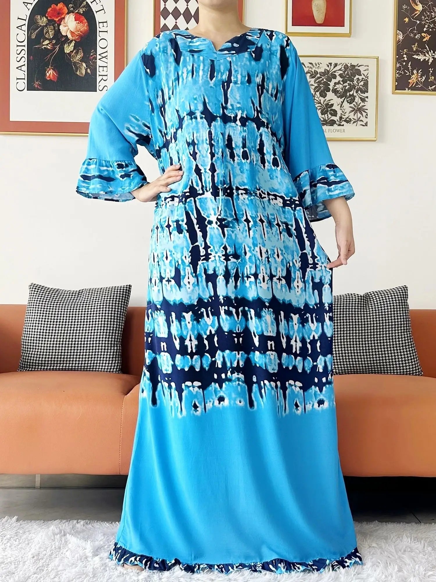 New Style African Dashiki Print Long Sleeve Loose Cotton Elegant Women  Abaya Long Dress Summer Maxi Casual Dresses Vestidos
