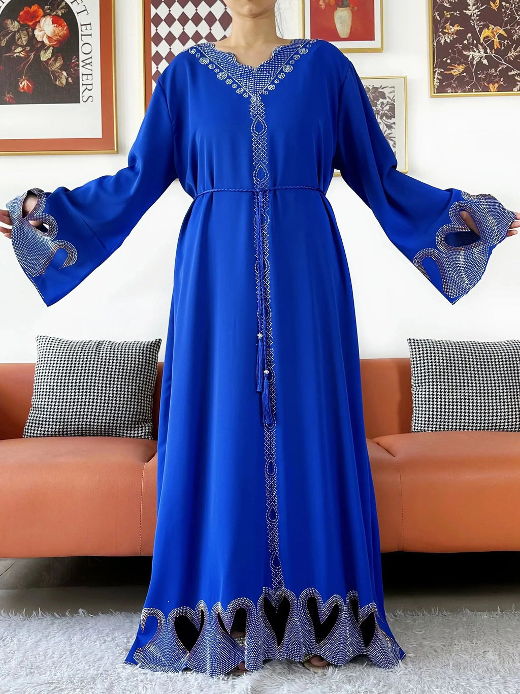 New Muslim Women Loose Abaya Chiffon Diamond Long Sleeve Casual Clothing African Abaya Women Robe Dubai Turkey Islamic Robe