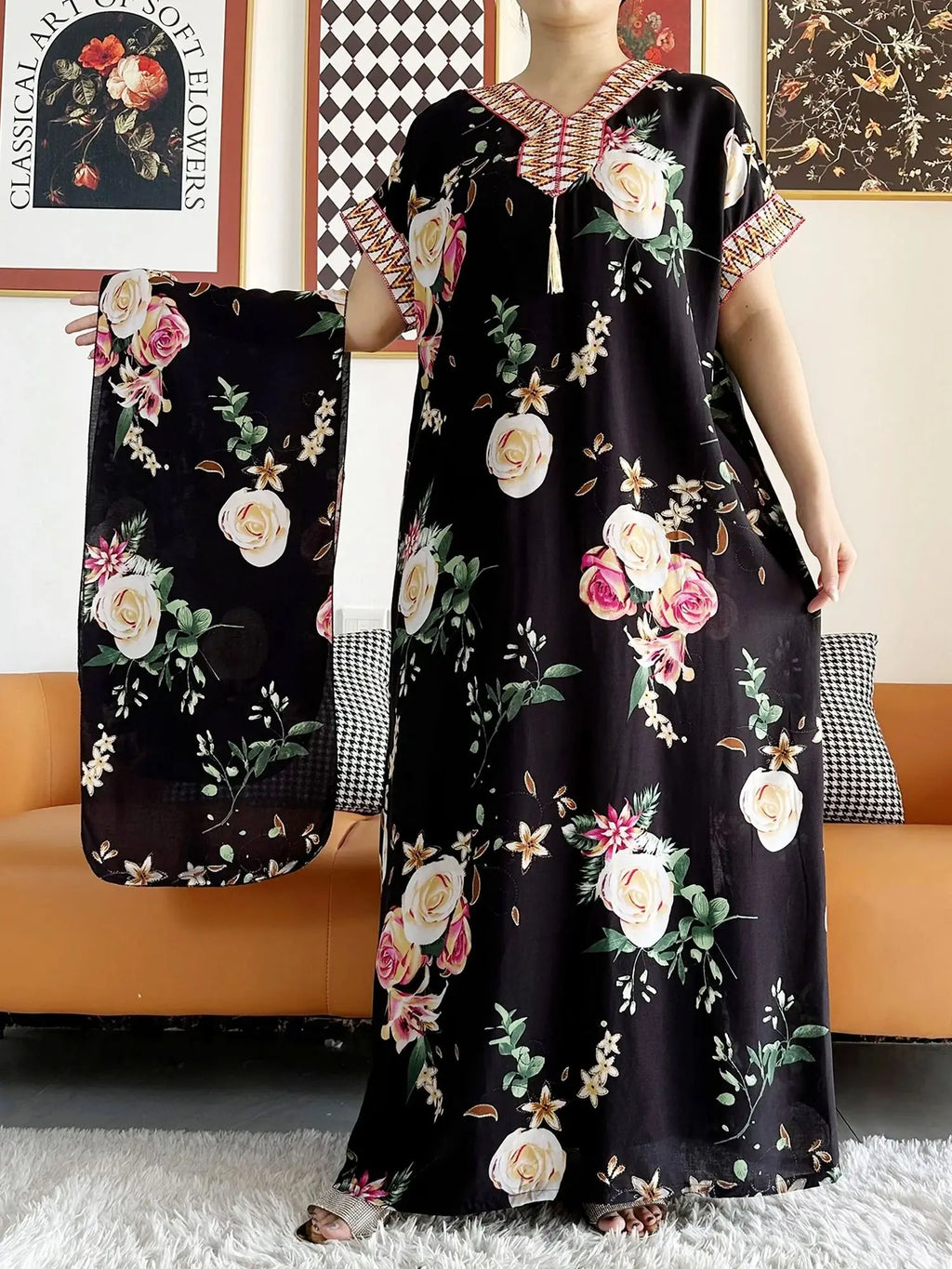 New Style African Summer Short Sleeve Dashiki Dresses Flora Loose Boubou Maxi Islam Women Casual Dress African Abaya Clothes