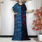 Summer Dubai Fashion Lady Clothing Soft Cotton Tie-dyed Loose Maxi Islam Women Short Sleeve African Abaya Dress With Big Scarf