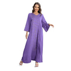 Clothes for Muslim Women Autumn Fashion Muslim Long Sleeve V-neck Kaftan Long Maxi Dress Outfits Muslim Dress Women Dubai Abaya