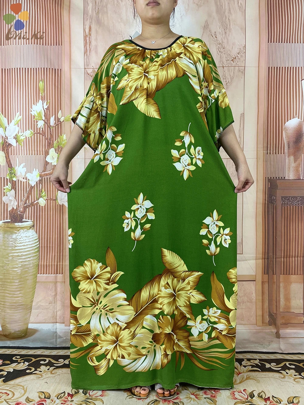 2024 New Short Sleeved African Muslim Dashiki Ababy Printed Cotton Loose Fitting Dress Dubai Maxi Women Summer Casual Dress