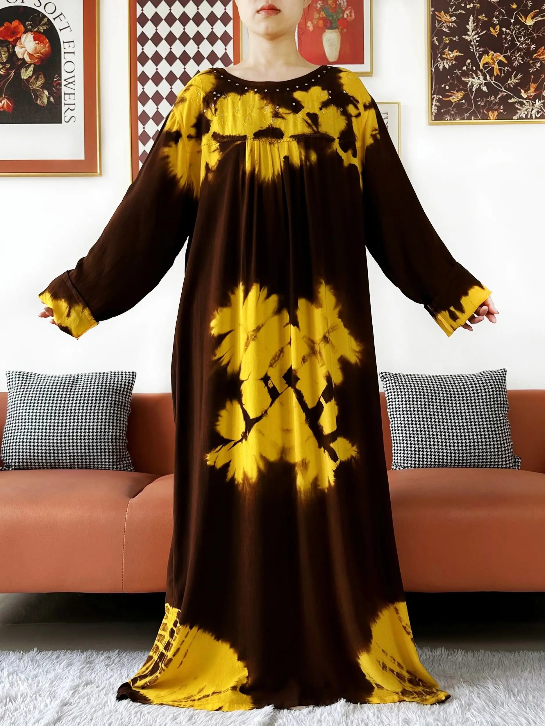 Latest Party Dress Tie-dry Printed Cotton Women Boho Maxi Dress Casual Holiday Fashion Party Dresses Indie Folk African Vestidos