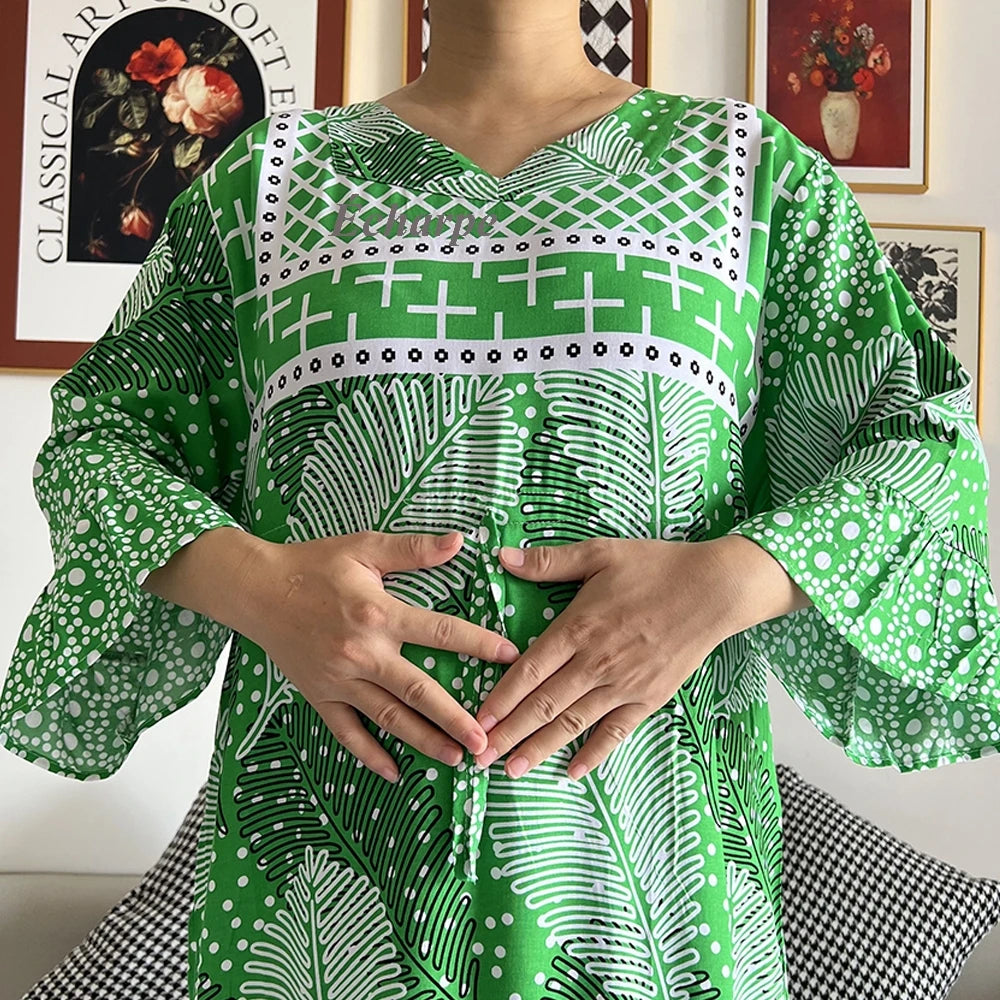 New Style African Dashiki Print Long Sleeve Loose Cotton Elegant Women  Abaya Long Dress Summer Maxi Casual Dresses Vestidos