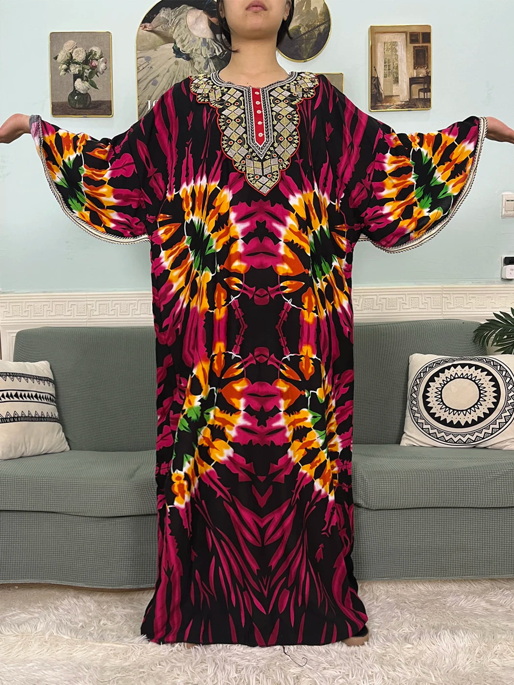 Mslim Abayas For Women Cotton Embroidery Printed Long Sleeves Loose Femme Robe African Boubou Dresses With 150x165cm Shawl Scarf