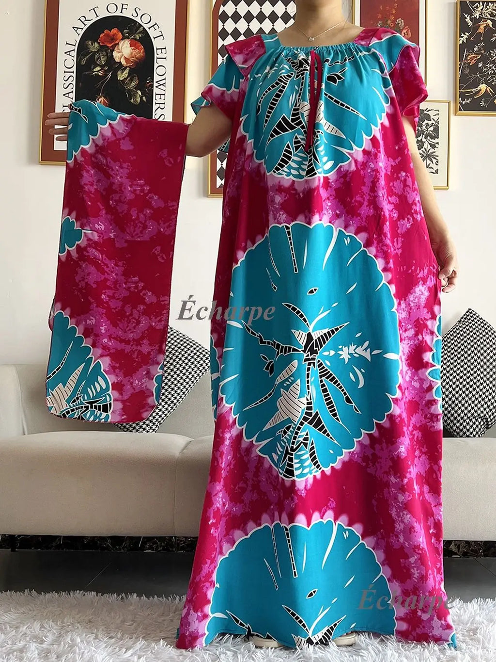 High Grade Design Dubai Women Abaya Long Sleeve Autumn  Dress Cotton With Big Scarf Boubou Maxi Islam Women Dress African Abaya