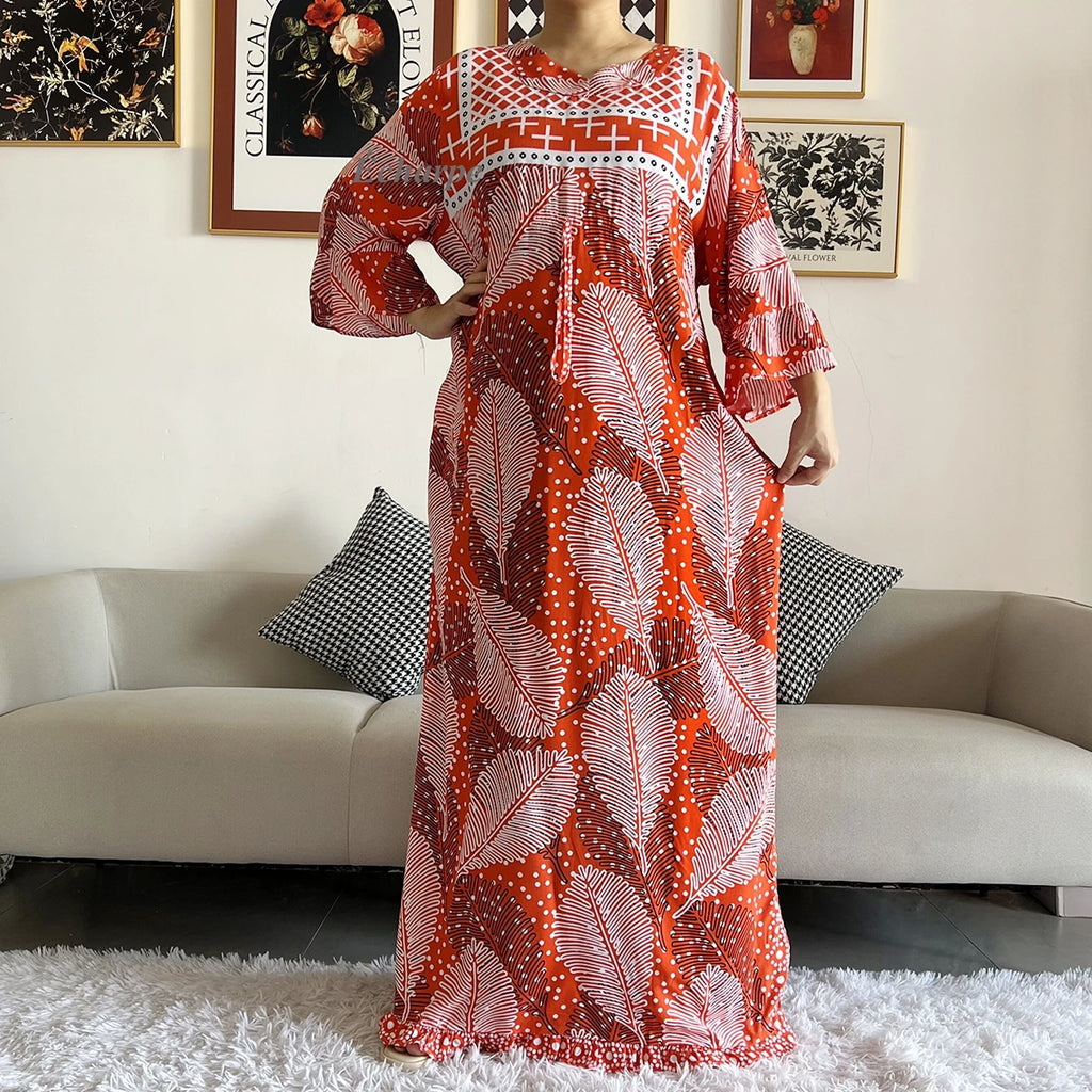 New Style African Dashiki Print Long Sleeve Loose Cotton Elegant Women  Abaya Long Dress Summer Maxi Casual Dresses Vestidos