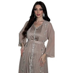 Autumn Fashion Muslim Dresses for Women Muslim Long Sleeve V-neck Party Evening Long Abay Dress Suit Inner and Abaya Outfits