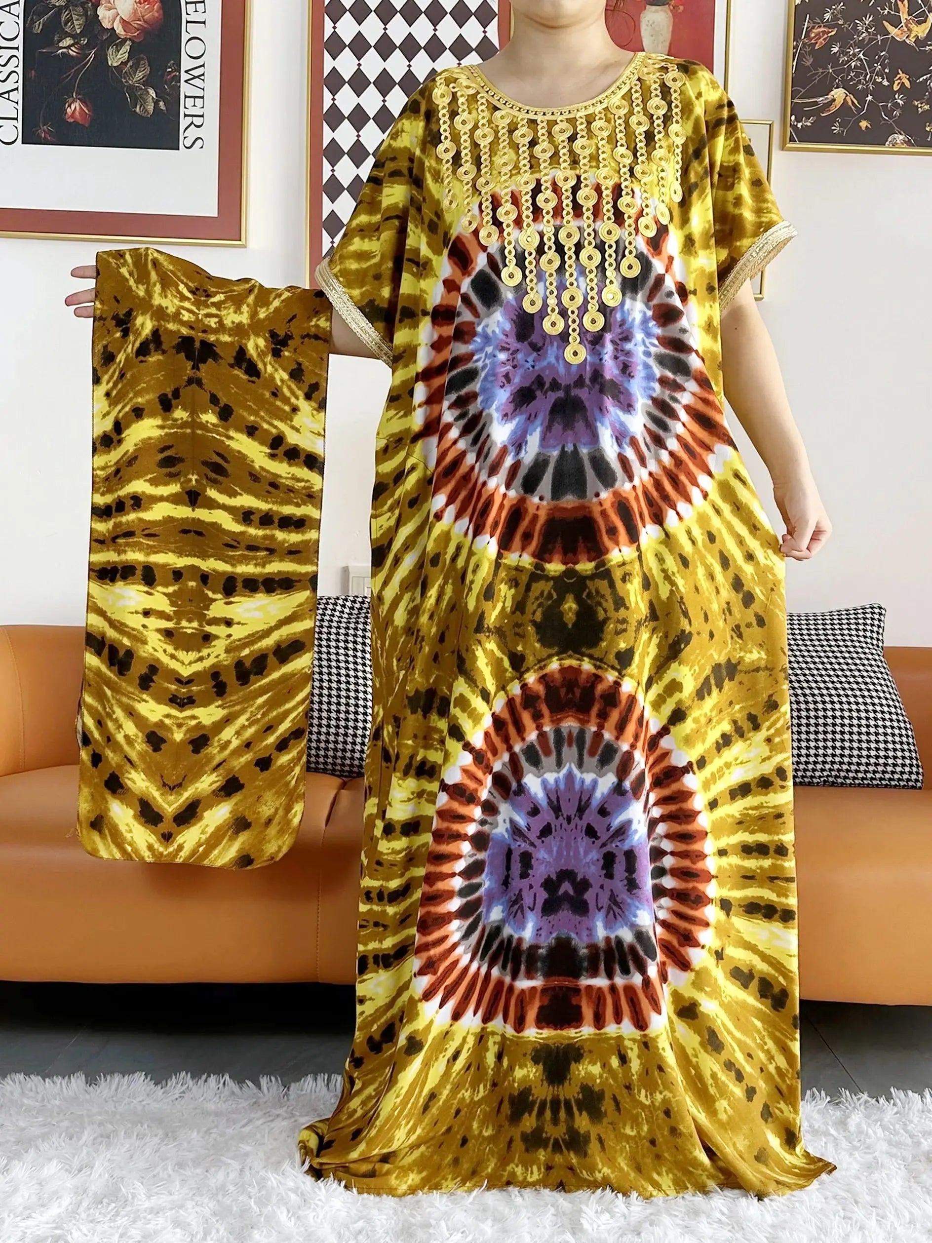 New Style African Summer Short Sleeve Dashiki Dresses Flora Loose Boubou Maxi Islam Women Casual Dress African Abaya Clothes